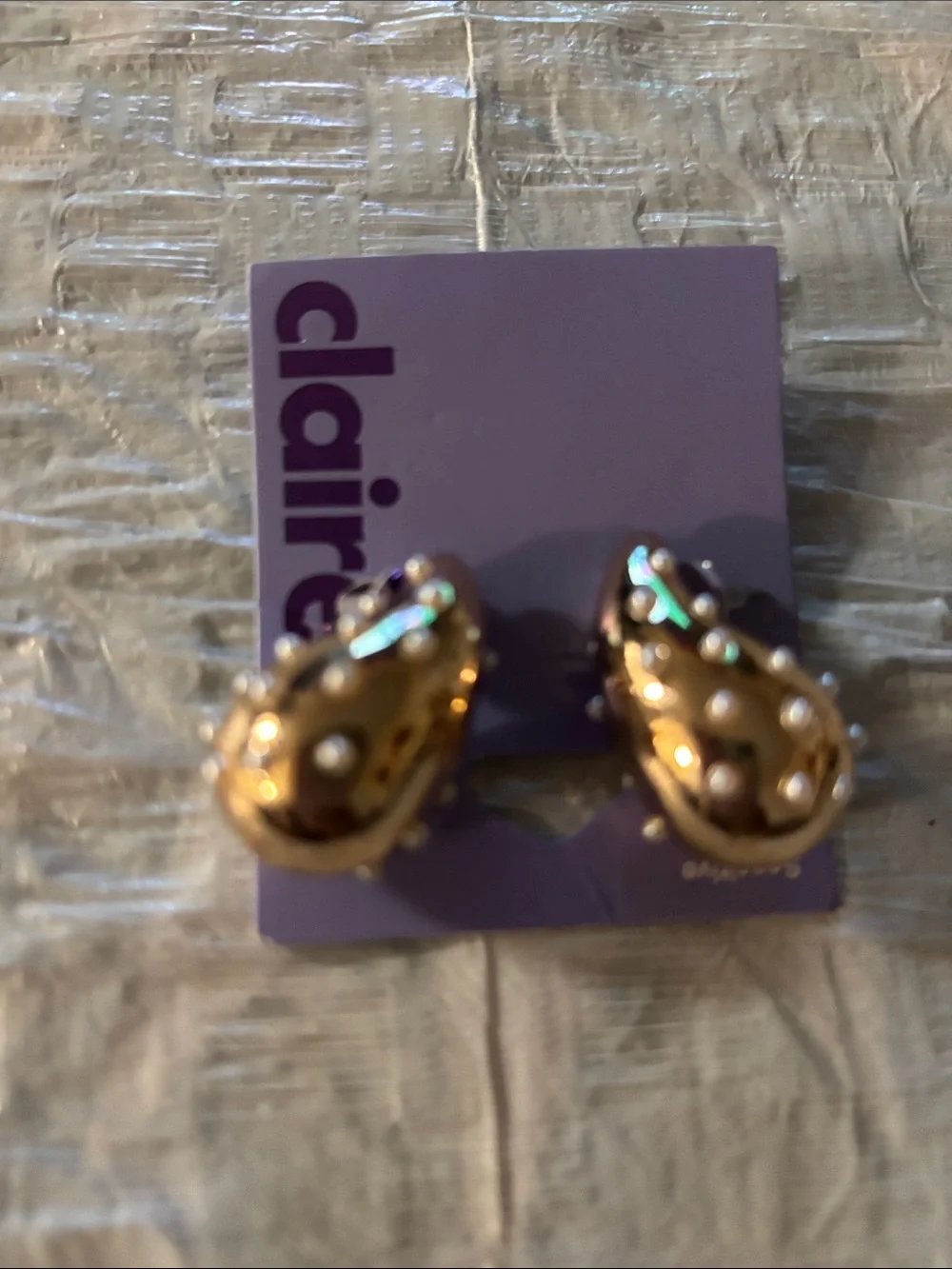 Claire's Gold Pearl-Accented Teardrop Clip Earrings